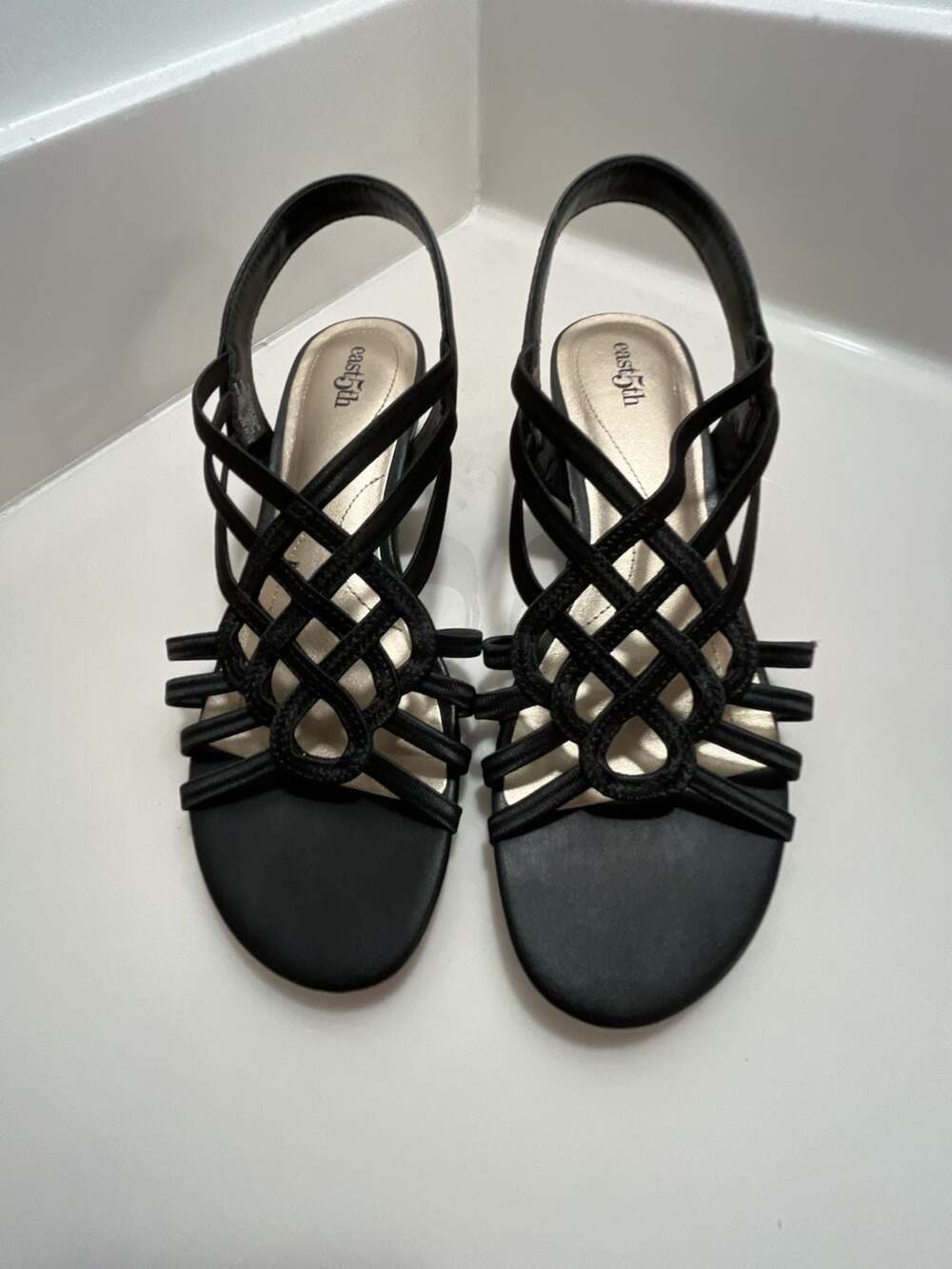 East 5th Black Strappy Wedge Sandals